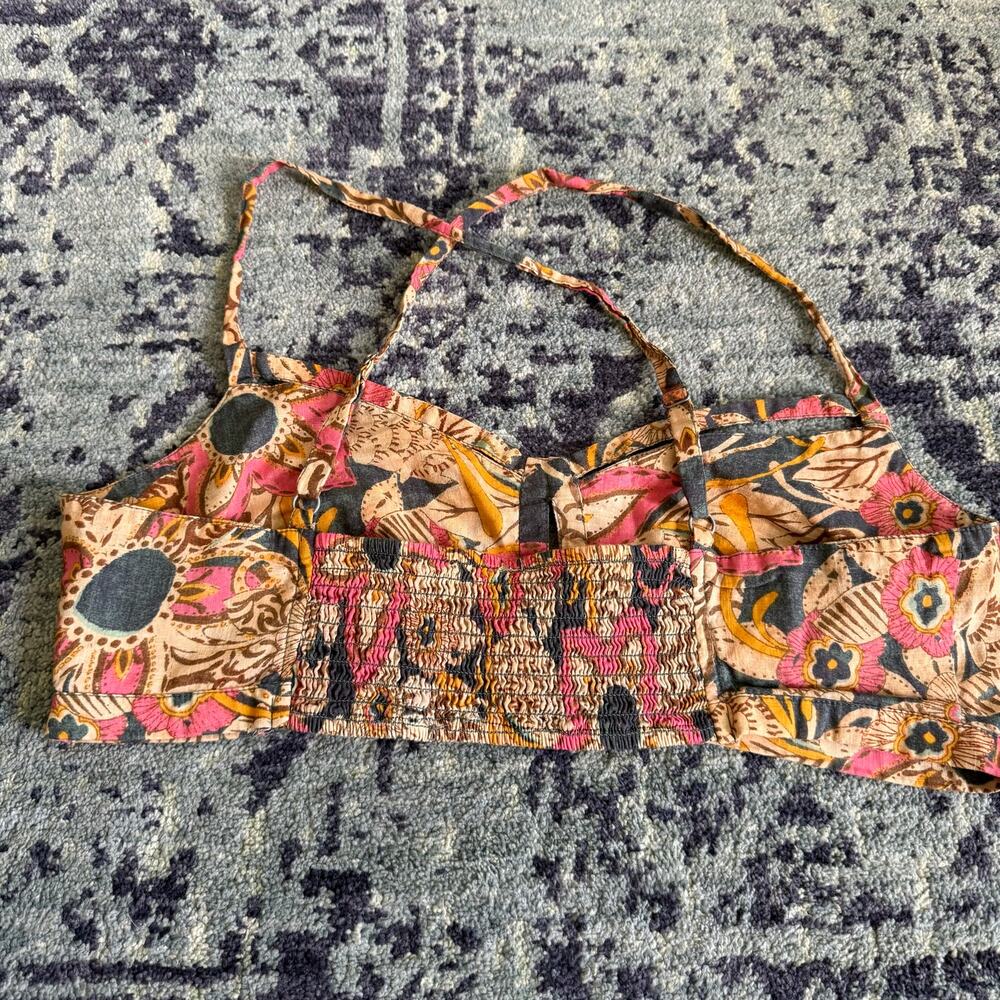 Anthropologie Pilcro | Bohemian Floral Summer Cotton Preppy Surf Bra Top Cutouts - Picture 7 of 10